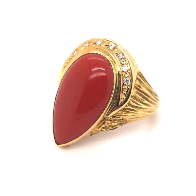 Red Oval Coral and Diamond Ring My Test