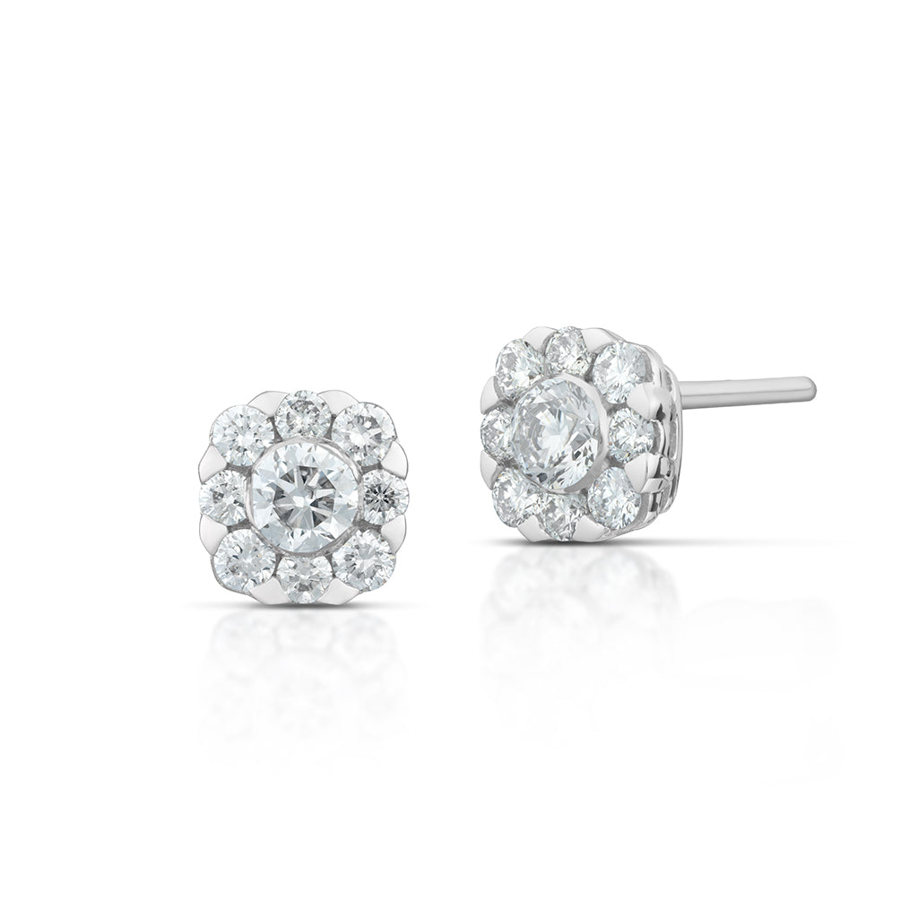 0.69 Carat Diamond Square Cluster Stud Earrings
