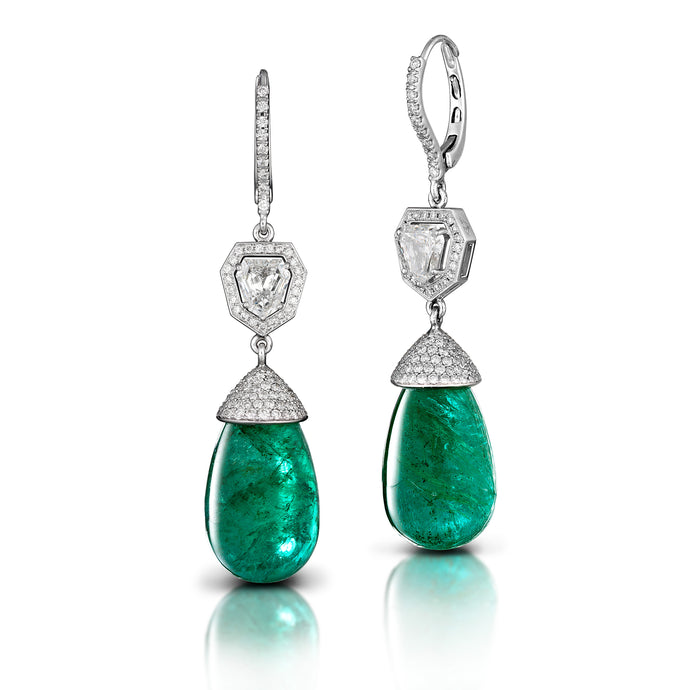 35.12 Carat Emerald and Diamond Drop Earrings