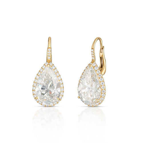 6.70 Carat Pear Shaped Diamond Halo Earrings