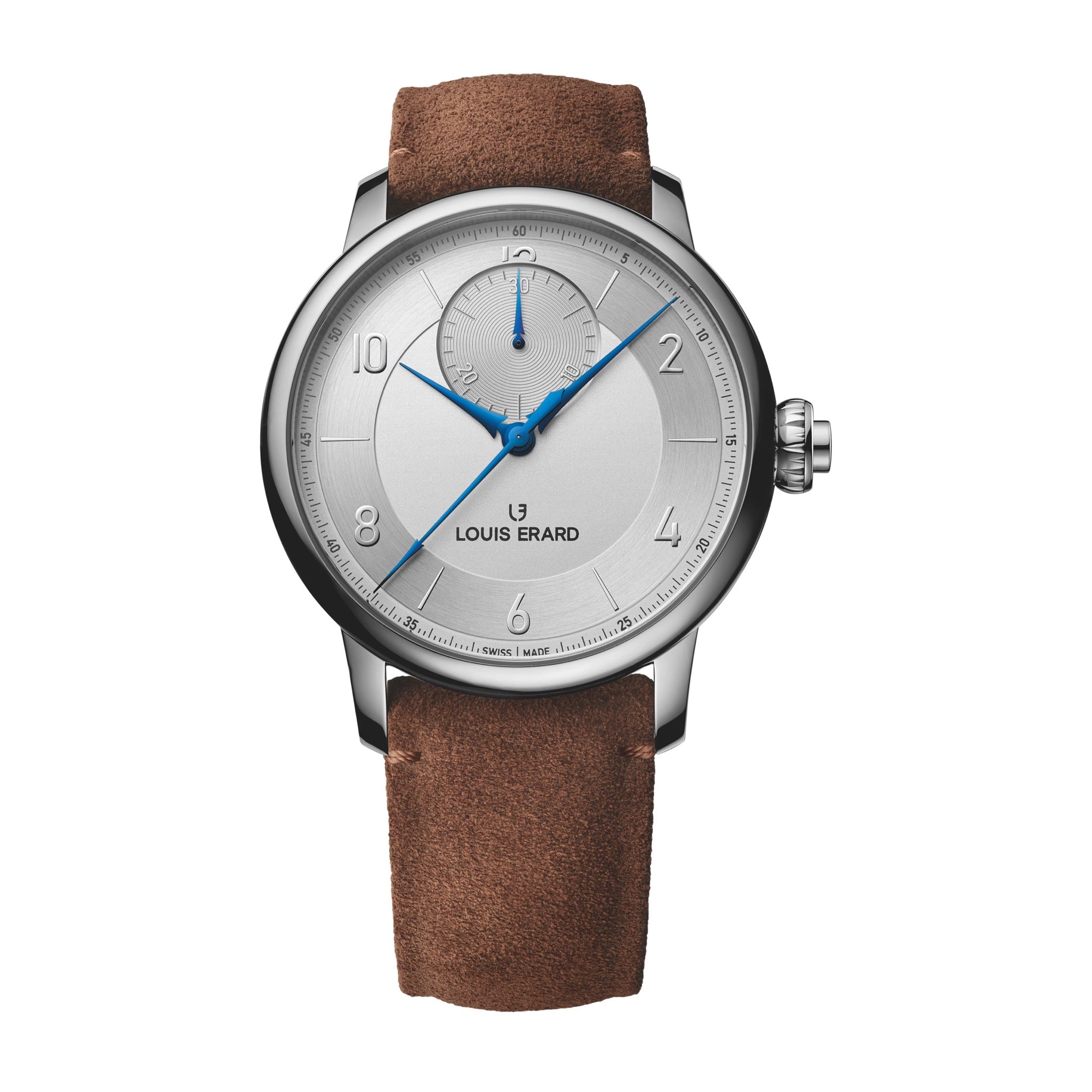 Louis Erard Men's 'Excellence' Monopusher Chronograph Silver Dial Brown Leather Strap Automatic Watch