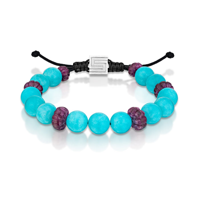 Amazonite and Carved Ruby Bead Bracelet