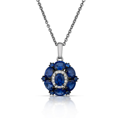 2.25 Carat Sapphire and Diamond Halo Cluster Pendant