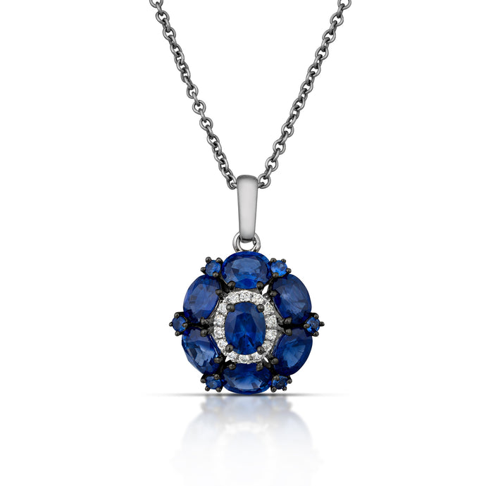 Sapphire and Diamond Halo Cluster Pendant