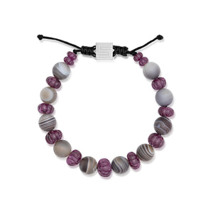 Botswana Agate and Carved Ruby Bead Bracelet