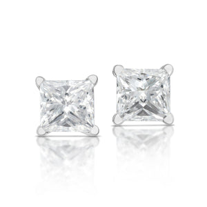 1.00 Carat Princess Cut Diamond Stud Earrings