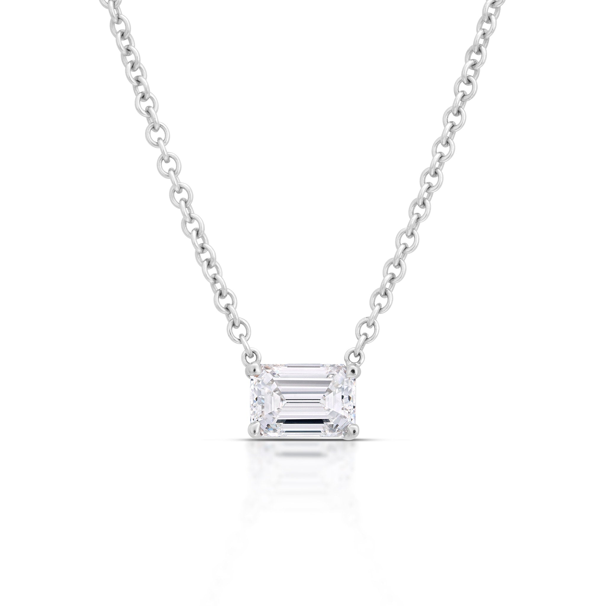 Floating Emerald Diamond Necklace in 14K White Gold (0.52ct)