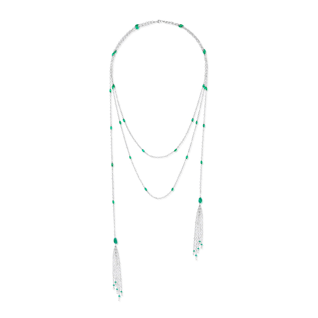 40.74 Carat Diamond and Emerald Tassel Necklace