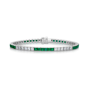 3.63 Carat Emerald and Diamond Line Bracelet