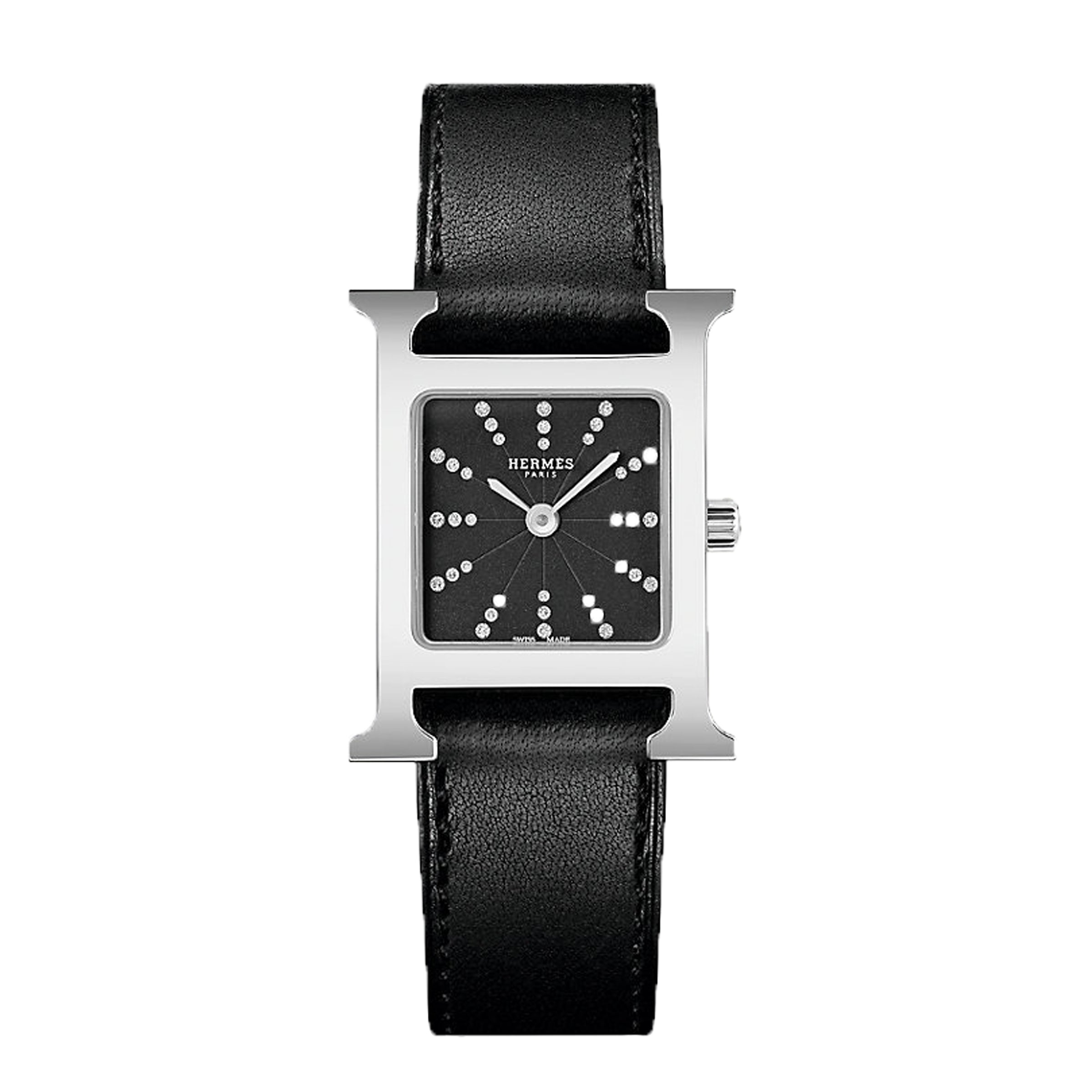 Hermes Stainless Steel Barenia Watch with Black Barenia Leather