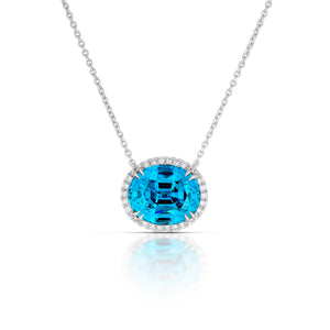 12.39 Carat Blue Zircon and Diamond Necklace
