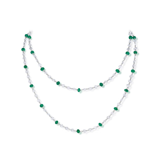13.06 Carat Emerald and Diamond Beaded Necklace
