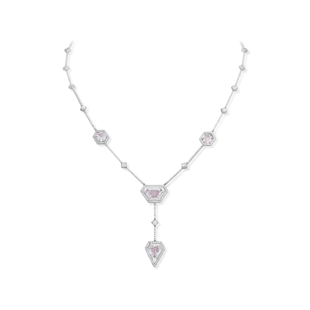 10.83 Carat White and Pink Diamond Y Necklace